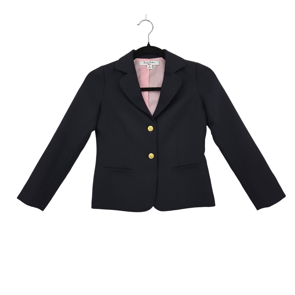 Brooks Brothers Fleece Kids Navy Blue 100% Wool Blazer Gold Buttons Size 8